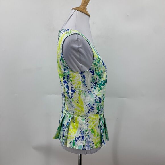 Ann Taylor Tank Top Womens 0 Multi Tie Dye Pleated Peplum Back Zip Sleeveless - Picture 4 of 13